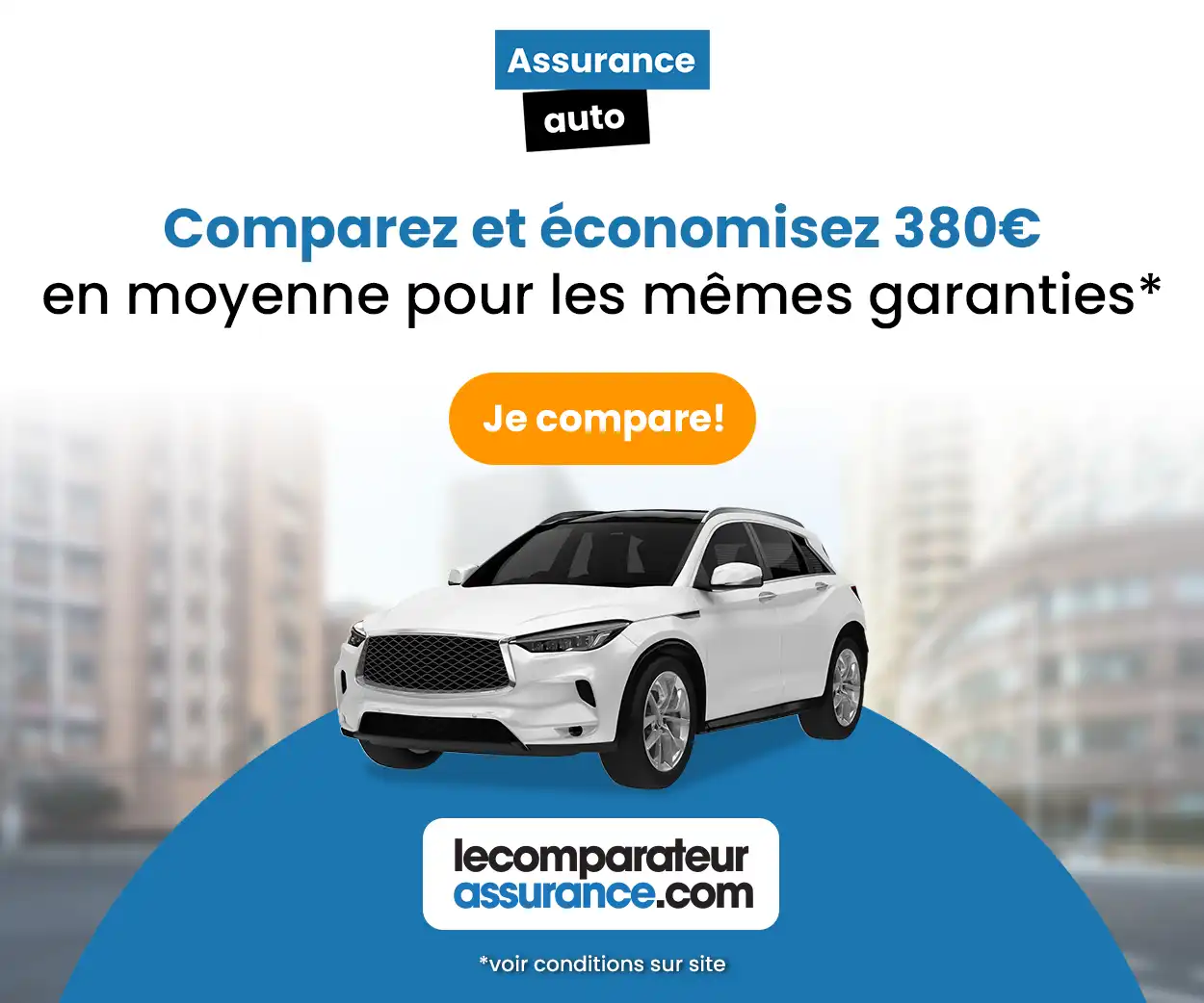 Voiture blanche avec proposition d'économie sur assurance auto